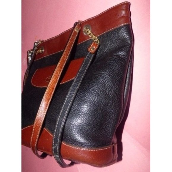 Vintage Bally Black Pebbled With Smooth Brown Leather Satchel - Picture 6 of 9